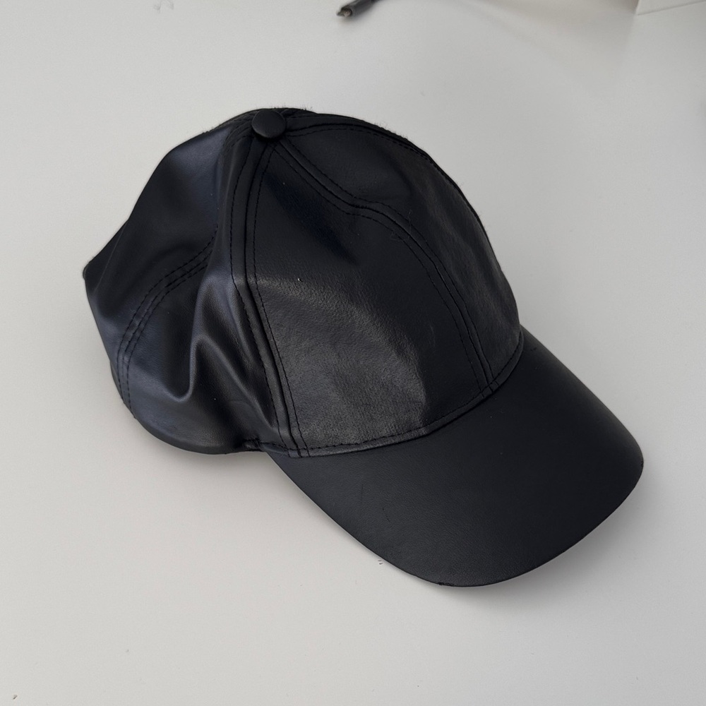 Women’s Black Faux Leather Baseball Cap